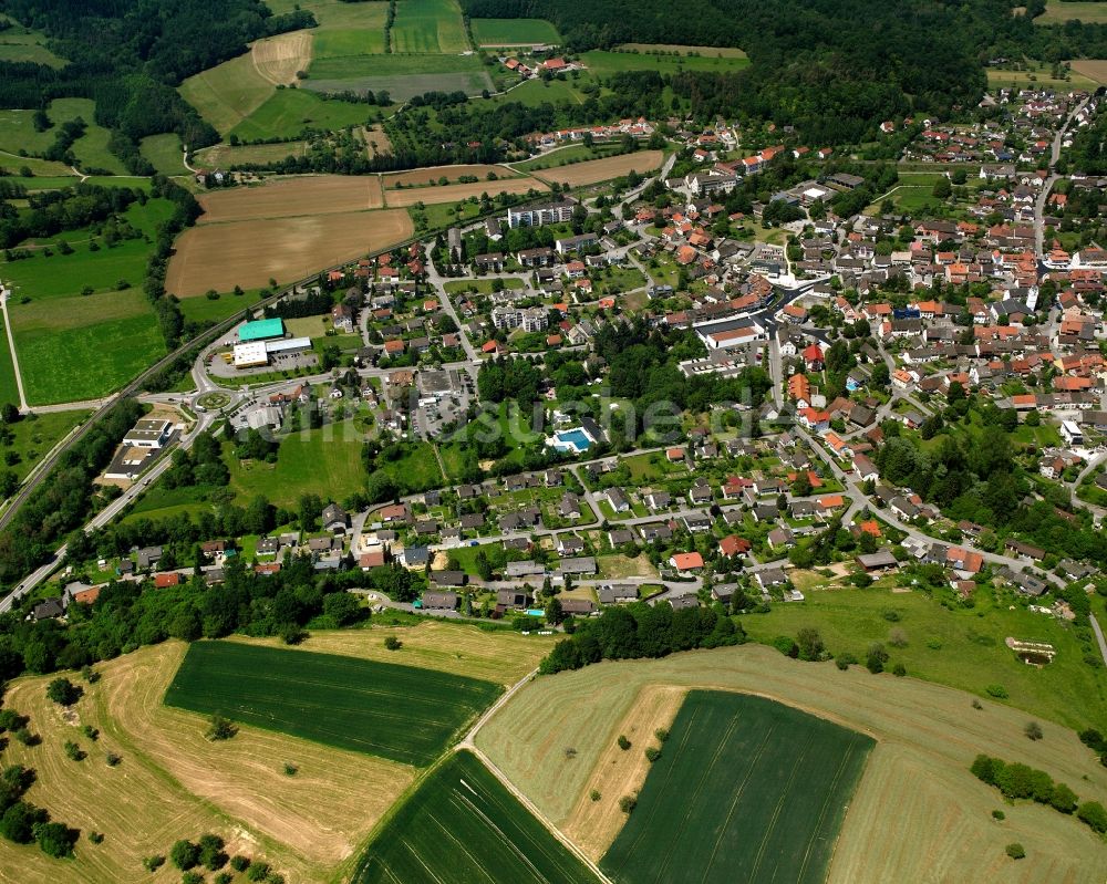 Luftbild Jestetten - Ortsansicht am Rande von landwirtschaftlichen Feldern in Jestetten im Bundesland Baden-Württemberg, Deutschland