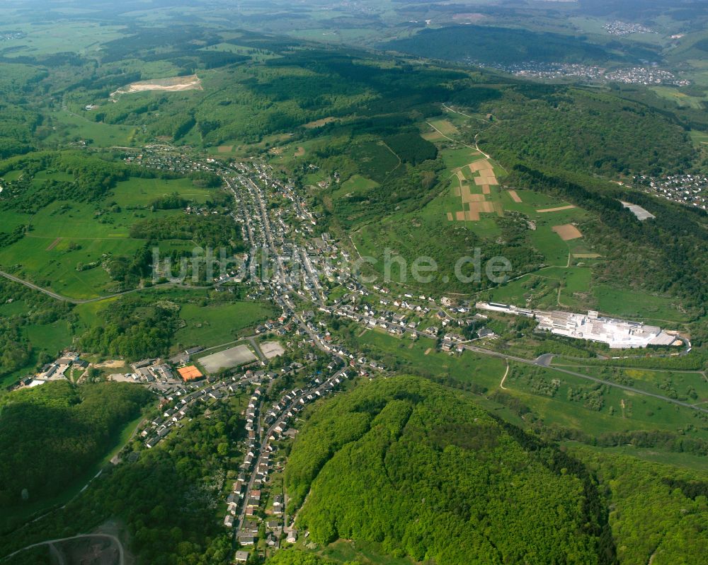 Langenaubach von oben - Ortsansicht am Rande von landwirtschaftlichen Feldern in Langenaubach im Bundesland Hessen, Deutschland