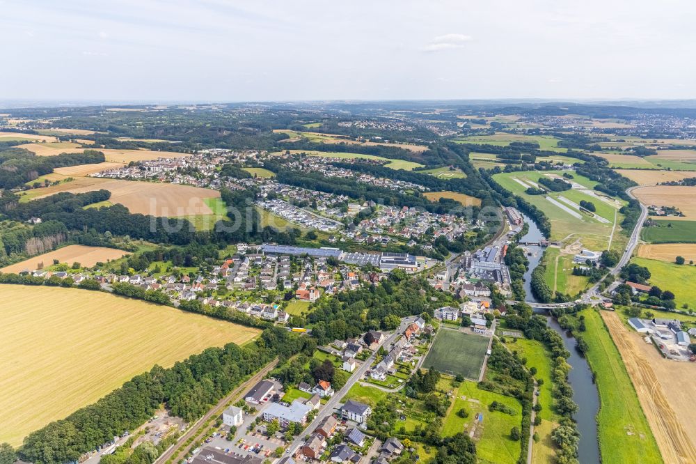 Langschede aus der Vogelperspektive: Ortsansicht am Rande von landwirtschaftlichen Feldern in Langschede im Bundesland Nordrhein-Westfalen, Deutschland