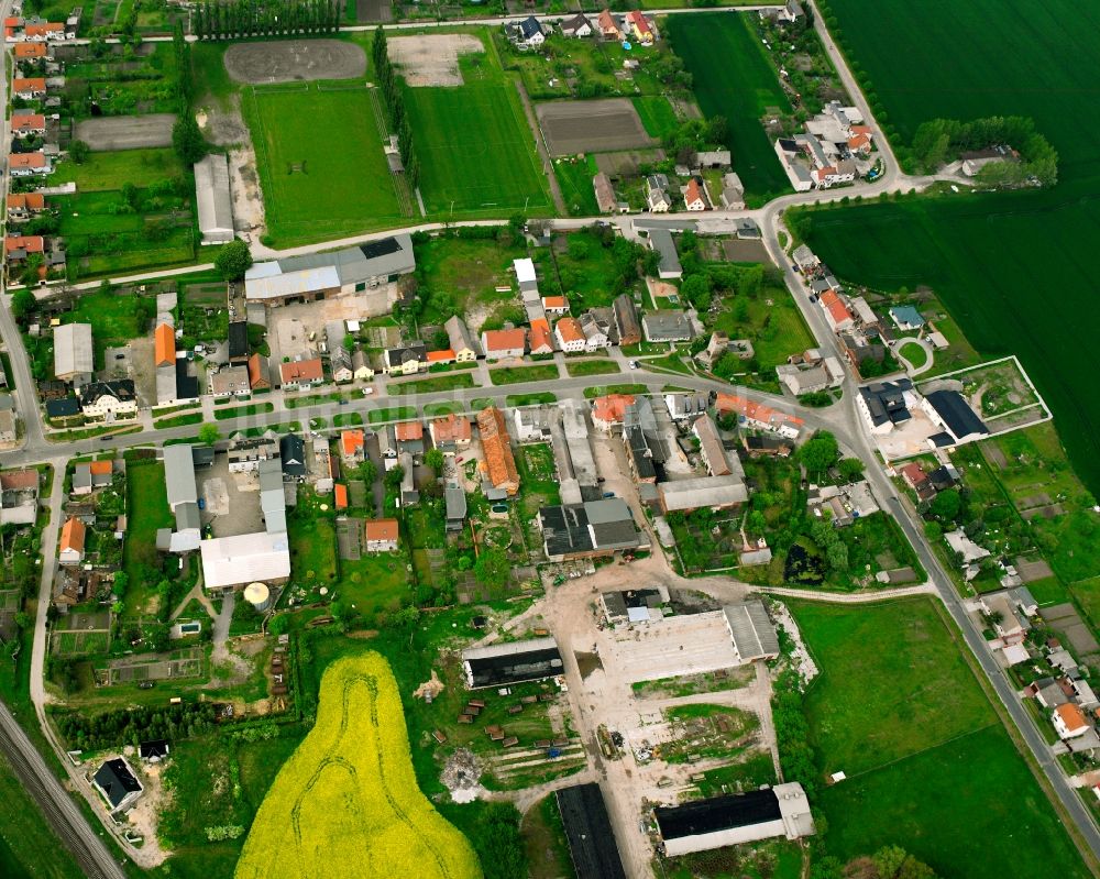 Lübs von oben - Ortsansicht am Rande von landwirtschaftlichen Feldern in Lübs im Bundesland Sachsen-Anhalt, Deutschland