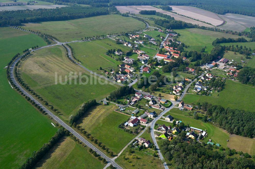 Luftbild Lieske - Ortsansicht am Rande von landwirtschaftlichen Feldern in Lieske im Bundesland Sachsen, Deutschland