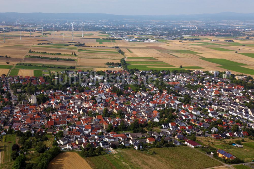 Luftaufnahme Mainz-Ebersheim - Ortsansicht am Rande von landwirtschaftlichen Feldern in Mainz-Ebersheim im Bundesland Rheinland-Pfalz, Deutschland