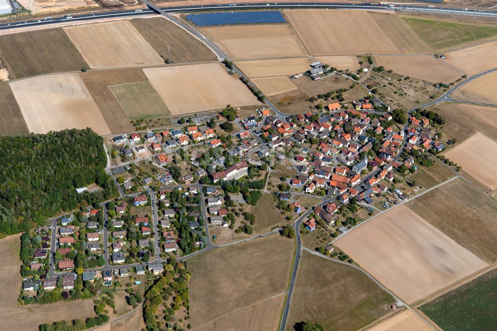 Luftbild Michelrieth - Ortsansicht am Rande von landwirtschaftlichen Feldern in Michelrieth im Bundesland Bayern, Deutschland