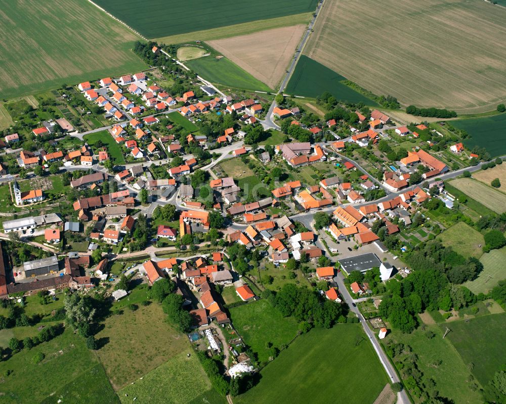 Luftaufnahme Minsleben - Ortsansicht am Rande von landwirtschaftlichen Feldern in Minsleben im Bundesland Sachsen-Anhalt, Deutschland