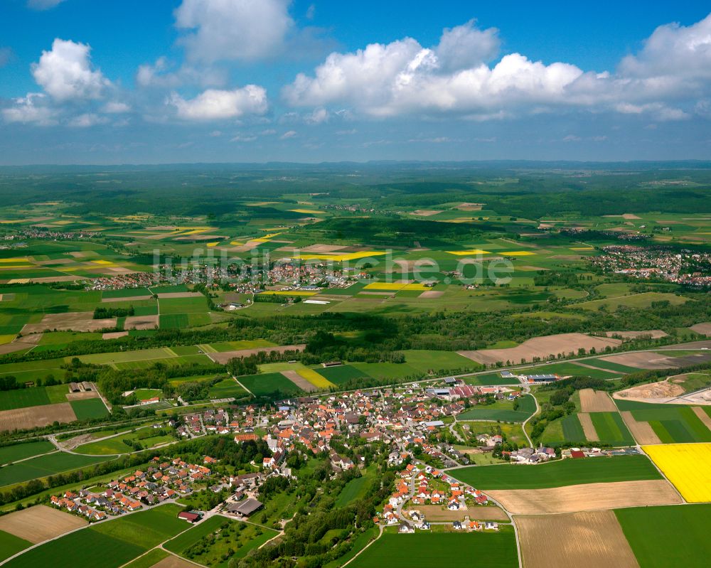 Neufra von oben - Ortsansicht am Rande von landwirtschaftlichen Feldern in Neufra im Bundesland Baden-Württemberg, Deutschland