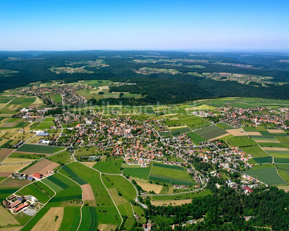 Luftaufnahme Oberhaugstett - Ortsansicht am Rande von landwirtschaftlichen Feldern in Oberhaugstett im Bundesland Baden-Württemberg, Deutschland