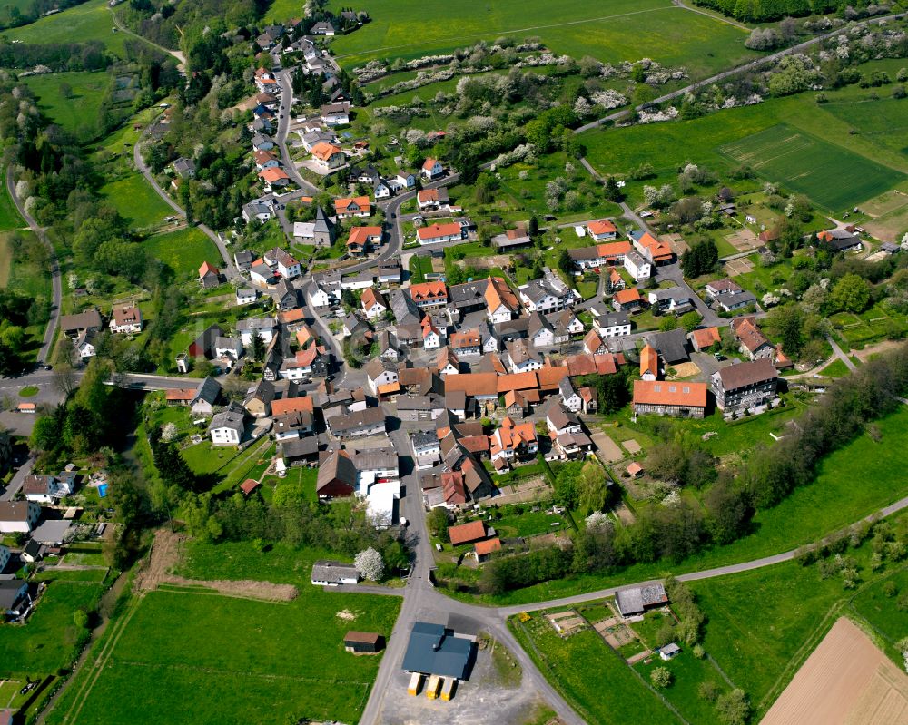 Luftbild Odenhausen - Ortsansicht am Rande von landwirtschaftlichen Feldern in Odenhausen im Bundesland Hessen, Deutschland