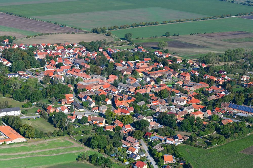 Pabstorf aus der Vogelperspektive: Ortsansicht am Rande von landwirtschaftlichen Feldern in Pabstorf im Bundesland Sachsen-Anhalt, Deutschland