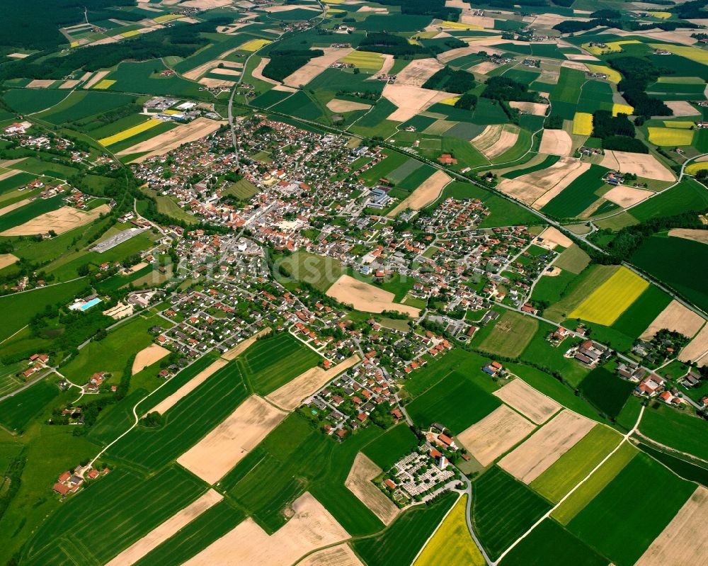 Panzing aus der Vogelperspektive: Ortsansicht am Rande von landwirtschaftlichen Feldern in Panzing im Bundesland Bayern, Deutschland