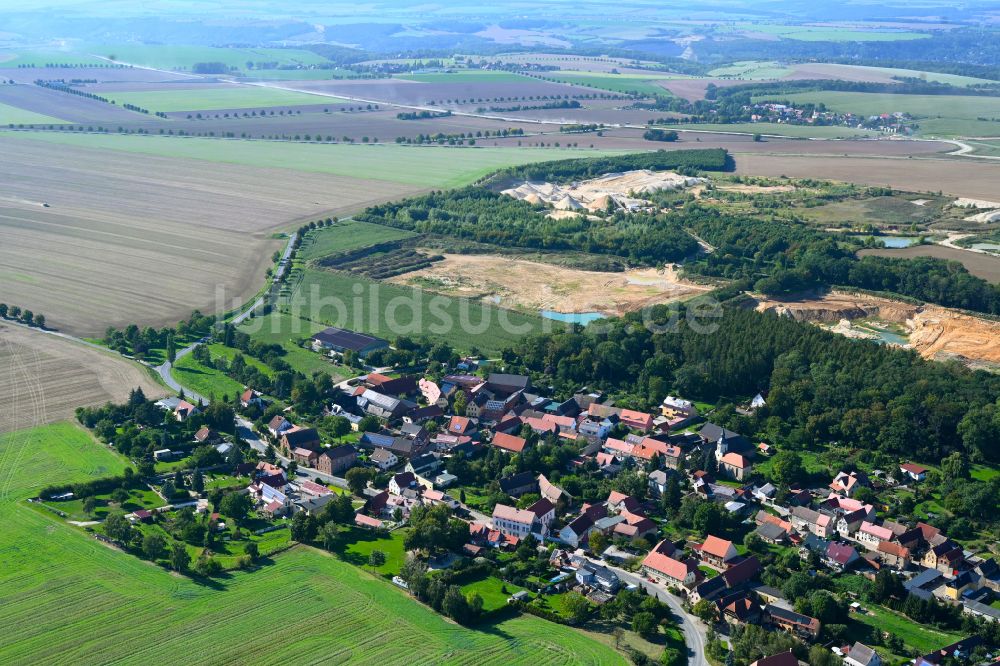 Luftaufnahme Prießnitz - Ortsansicht am Rande von landwirtschaftlichen Feldern in Prießnitz im Bundesland Sachsen-Anhalt, Deutschland