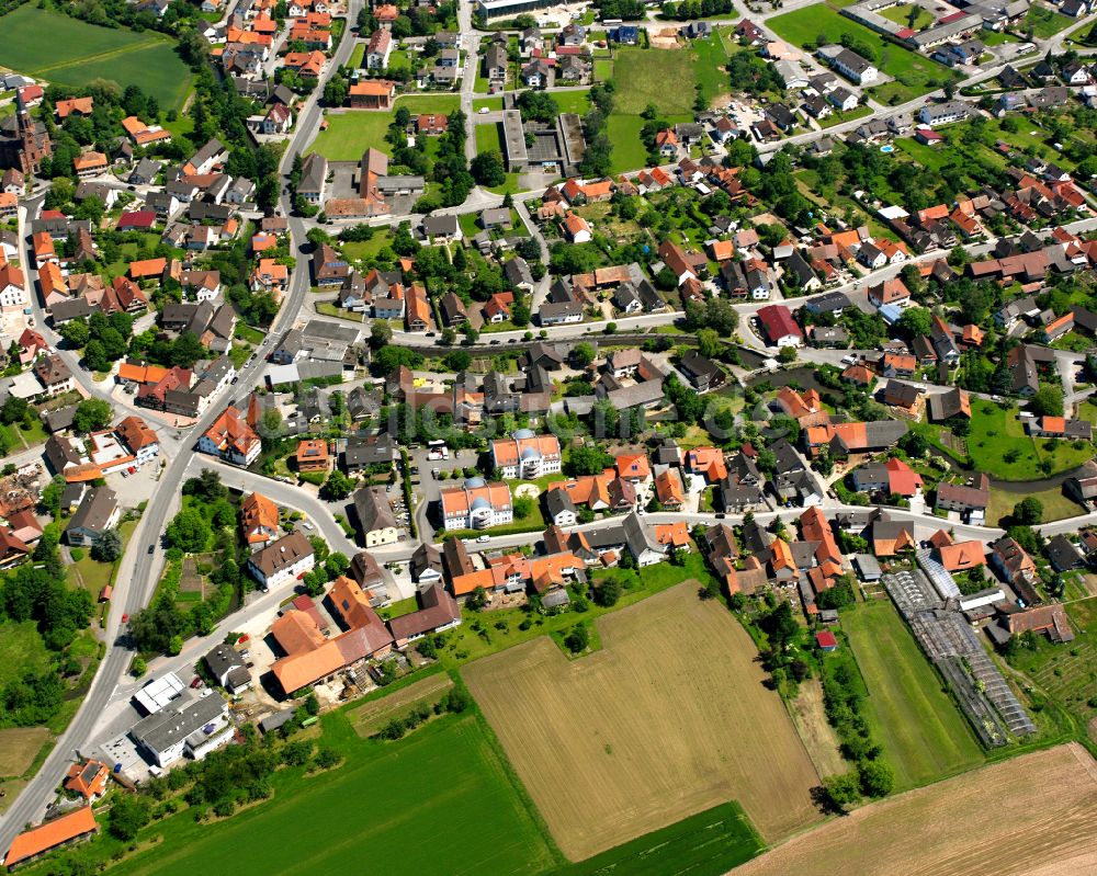 Luftaufnahme Rheinbischofsheim - Ortsansicht am Rande von landwirtschaftlichen Feldern in Rheinbischofsheim im Bundesland Baden-Württemberg, Deutschland