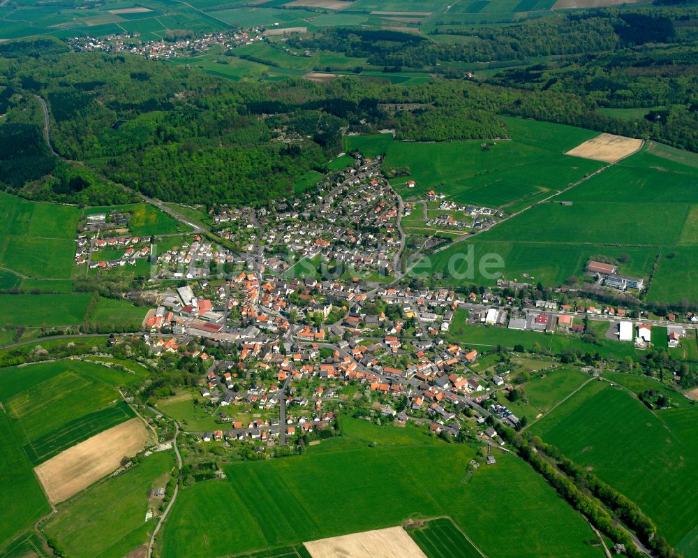 Romrod von oben - Ortsansicht am Rande von landwirtschaftlichen Feldern in Romrod im Bundesland Hessen, Deutschland