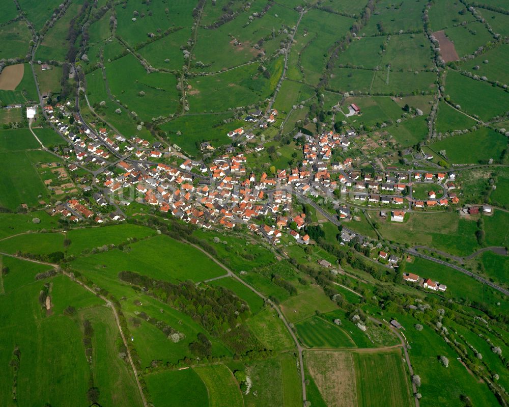 Rudingshain von oben - Ortsansicht am Rande von landwirtschaftlichen Feldern in Rudingshain im Bundesland Hessen, Deutschland