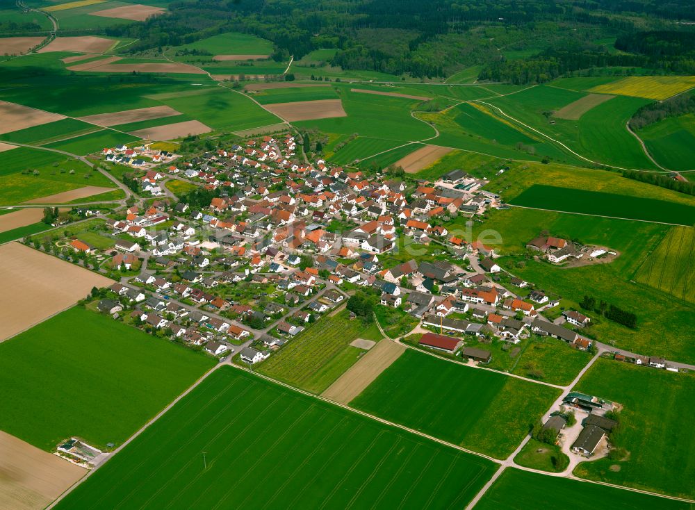 Setzingen aus der Vogelperspektive: Ortsansicht am Rande von landwirtschaftlichen Feldern in Setzingen im Bundesland Baden-Württemberg, Deutschland