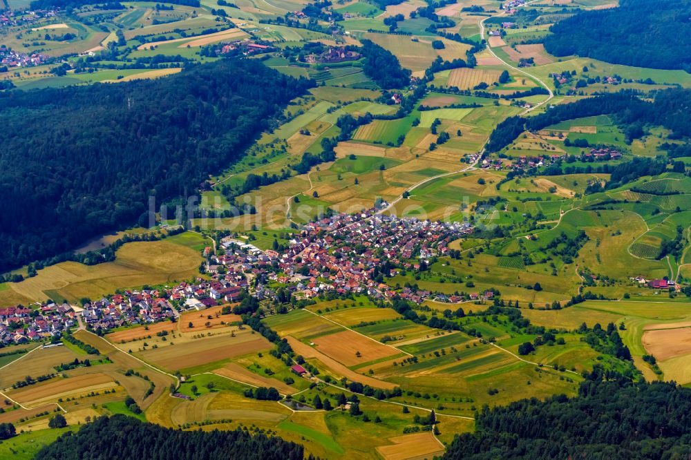 Sexau aus der Vogelperspektive: Ortsansicht am Rande von landwirtschaftlichen Feldern in Sexau im Bundesland Baden-Württemberg, Deutschland