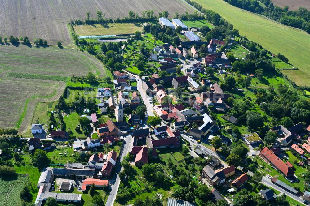 Sieglitz von oben - Ortsansicht am Rande von landwirtschaftlichen Feldern in Sieglitz im Bundesland Sachsen-Anhalt, Deutschland