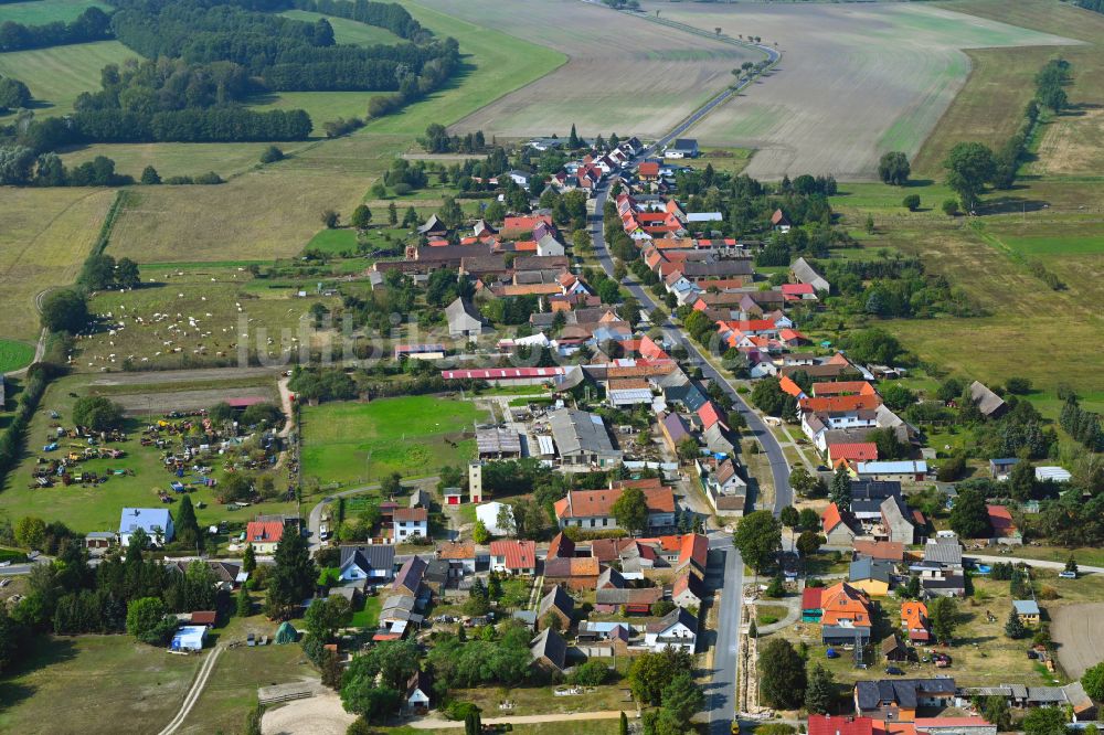 Luftaufnahme Tanneberg - Ortsansicht am Rande von landwirtschaftlichen Feldern in Tanneberg im Bundesland Brandenburg, Deutschland