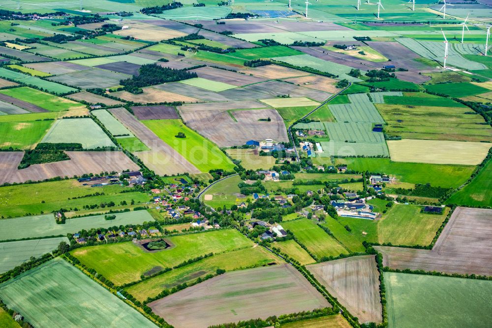 Tinningstedt von oben - Ortsansicht am Rande von landwirtschaftlichen Feldern in Tinningstedt im Bundesland Schleswig-Holstein, Deutschland