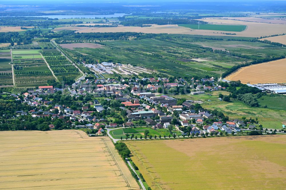 Tremmen von oben - Ortsansicht am Rande von landwirtschaftlichen Feldern in Tremmen im Bundesland Brandenburg, Deutschland