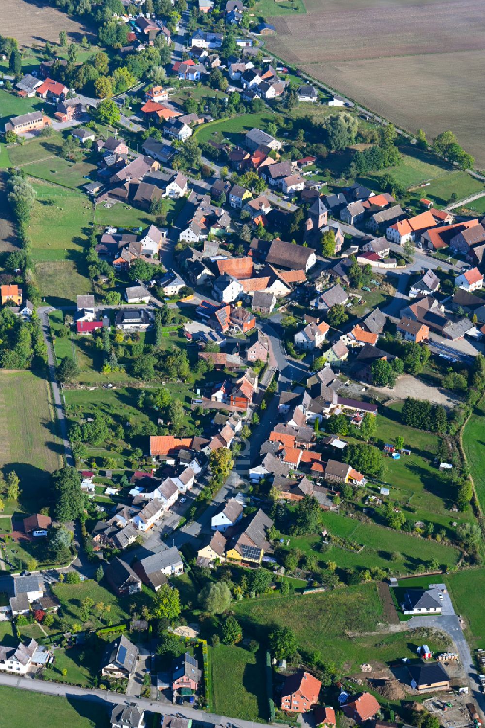 Luftbild Wangelnstedt - Ortsansicht am Rande von landwirtschaftlichen Feldern in Wangelnstedt im Bundesland Niedersachsen, Deutschland