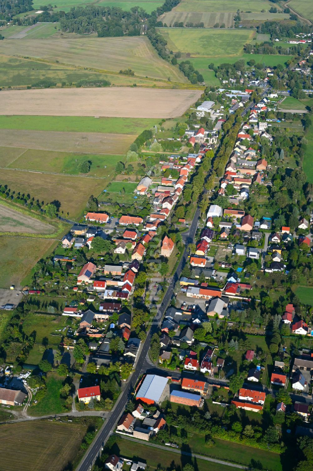 Wensickendorf von oben - Ortsansicht am Rande von landwirtschaftlichen Feldern in Wensickendorf im Bundesland Brandenburg, Deutschland