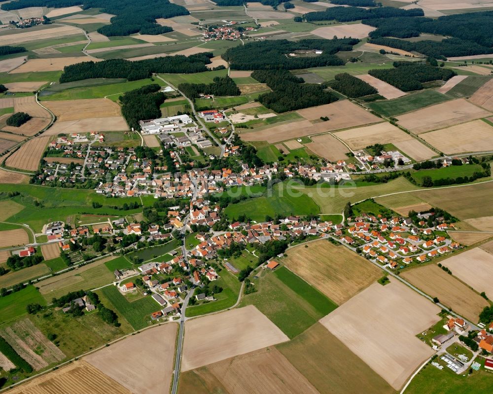 Wieseth von oben - Ortsansicht am Rande von landwirtschaftlichen Feldern in Wieseth im Bundesland Bayern, Deutschland