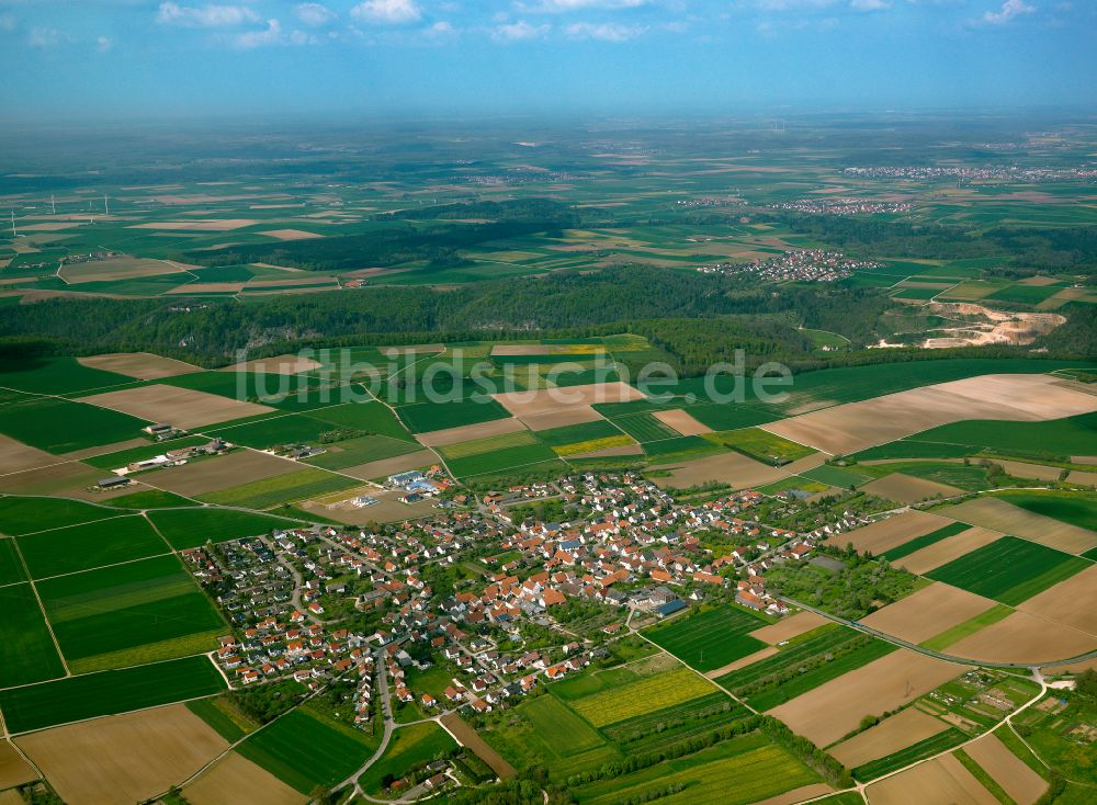 Luftbild Wippingen - Ortsansicht am Rande von landwirtschaftlichen Feldern in Wippingen im Bundesland Baden-Württemberg, Deutschland