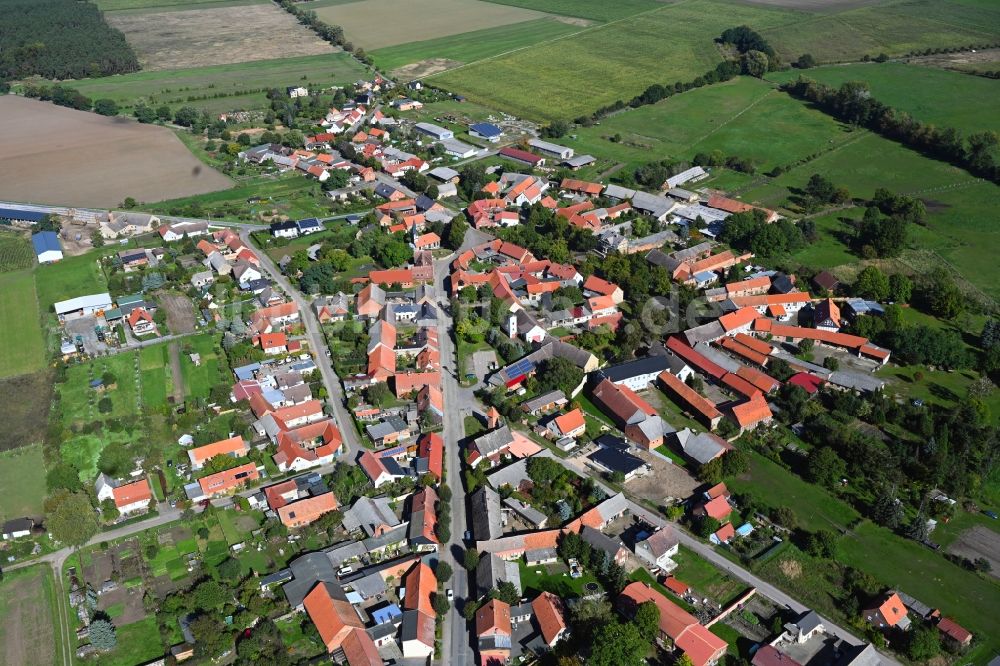 Zobbenitz von oben - Ortsansicht am Rande von landwirtschaftlichen Feldern in Zobbenitz im Bundesland Sachsen-Anhalt, Deutschland