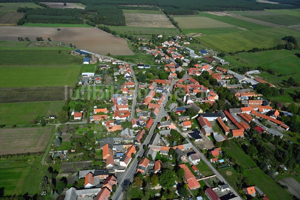 Luftbild Zobbenitz - Ortsansicht am Rande von landwirtschaftlichen Feldern in Zobbenitz im Bundesland Sachsen-Anhalt, Deutschland