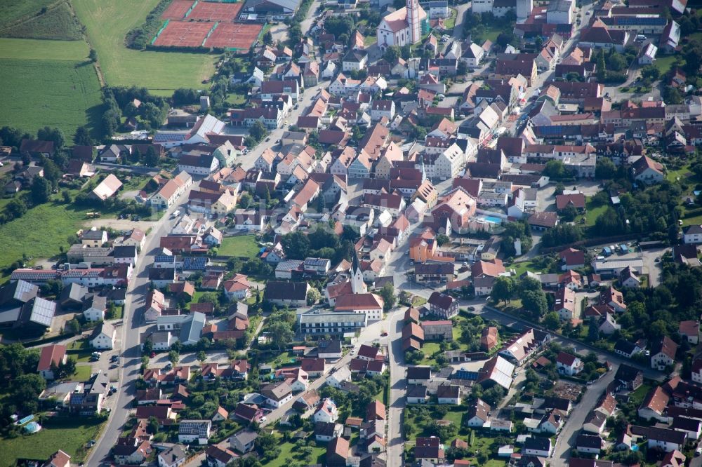 Luftbild Geiselhöring - Ortsansicht unter Wolken in Geiselhöring im Bundesland Bayern