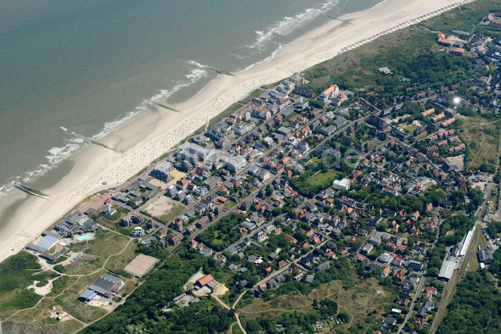 Wangerooge aus der Vogelperspektive: Ortsansicht von Wangerooge auf der gleichnamigen Insel im Wattenmeer in der Nordsee im Bundesland Niedersachsen