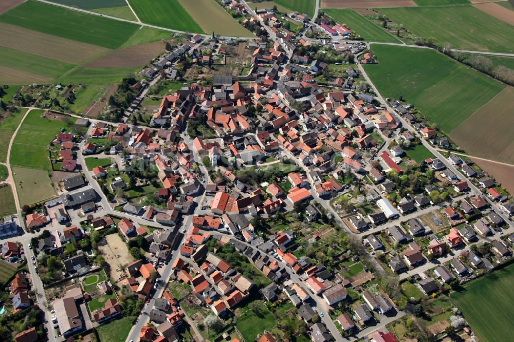 Luftaufnahme Wonsheim - Ortsansicht von Wonsheim ist eine Ortsgemeinde im Landkreis Alzey-Worms in Rheinland-Pfalz