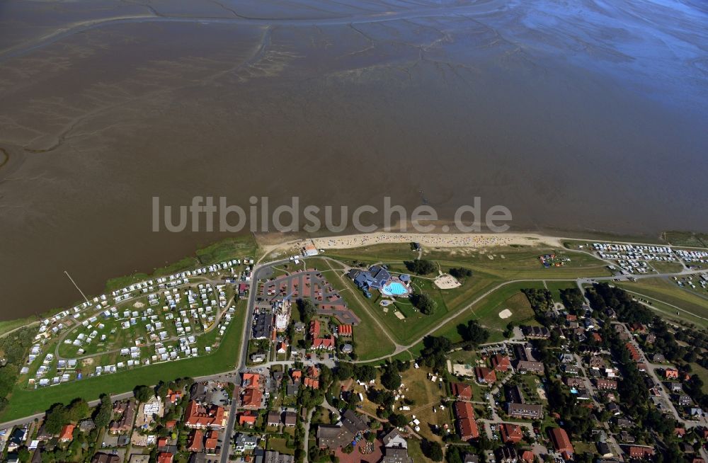 Dangast aus der Vogelperspektive: Ortsansicht vom Zentrum Dangast an der Nordsee- Küste im Bundesland Niedersachsen