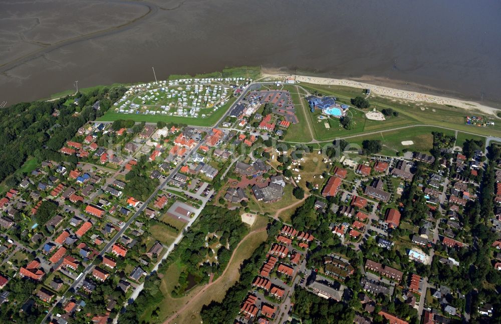 Dangast von oben - Ortsansicht vom Zentrum Dangast an der Nordsee- Küste im Bundesland Niedersachsen