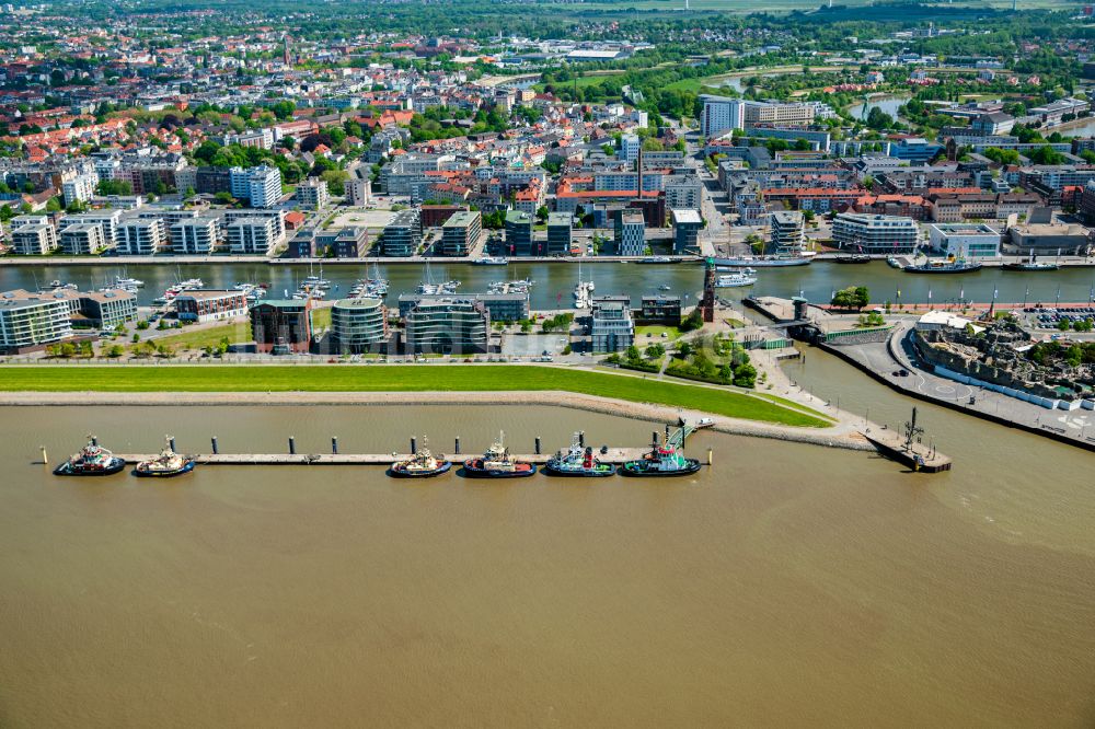 Luftbild Bremerhaven - Ortschaft an den Fluss- Uferbereichen in Bremerhaven im Bundesland Bremen, Deutschland