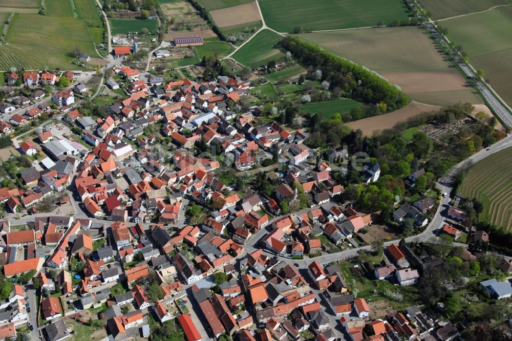 Schornsheim von oben - Ortsgemeinde Schornsheim in der Verbandsgemeinde Wörrstadt im Landkreis Alzey-Worms in Rheinland-Pfalz