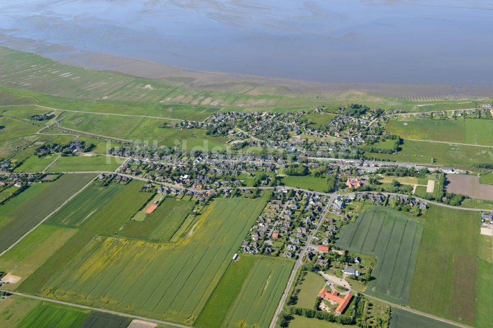 Morsum von oben - Ortskern und Orts- Zentrum an der Meeres- Küste der Nordsee in Morsum im Bundesland Schleswig-Holstein