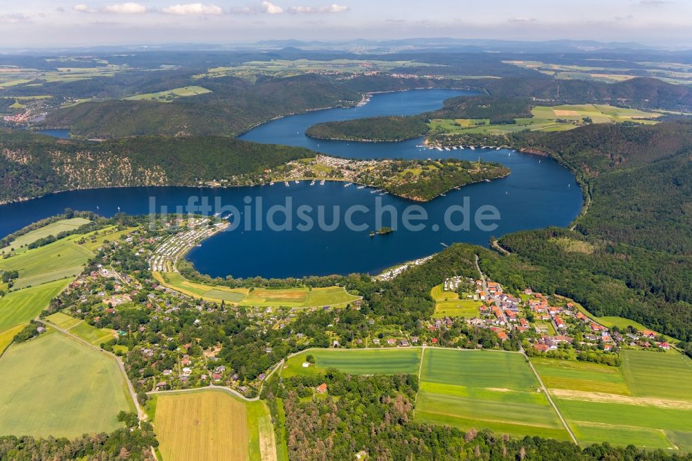 Bringhausen von oben - Ortskern am Uferbereich des Edersee in Bringhausen im Bundesland Hessen, Deutschland