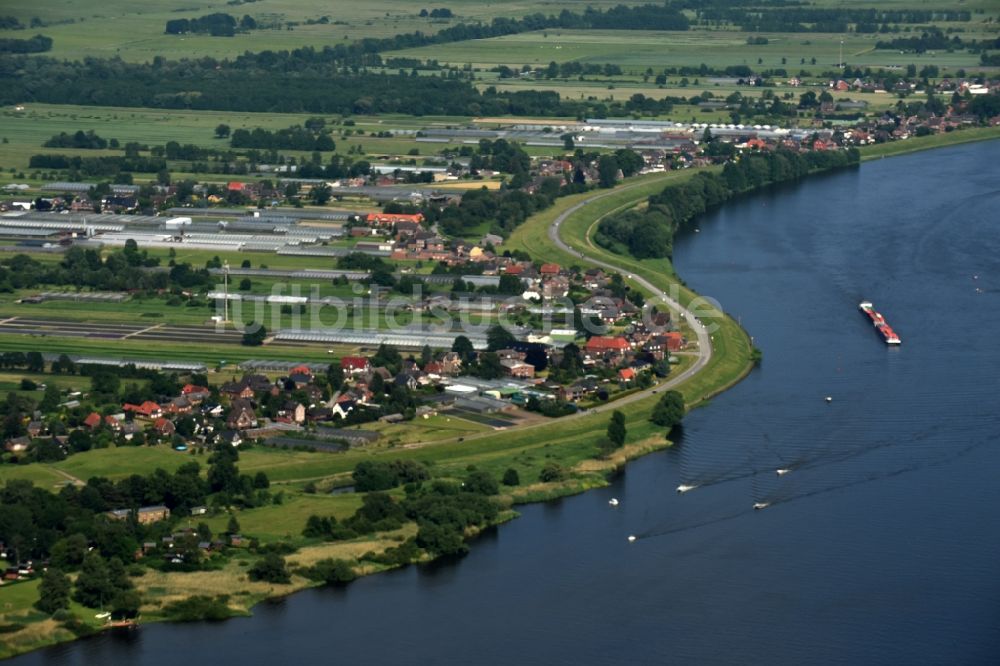 Hamburg Warwisch von oben - Ortskern am Uferbereich des Elbe - Flußverlaufes in Hamburg Warwisch im Bundesland Hamburg