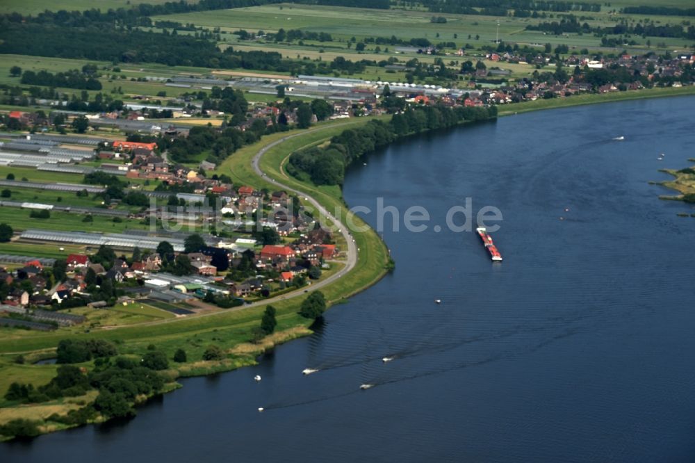 Hamburg Warwisch aus der Vogelperspektive: Ortskern am Uferbereich des Elbe - Flußverlaufes in Hamburg Warwisch im Bundesland Hamburg