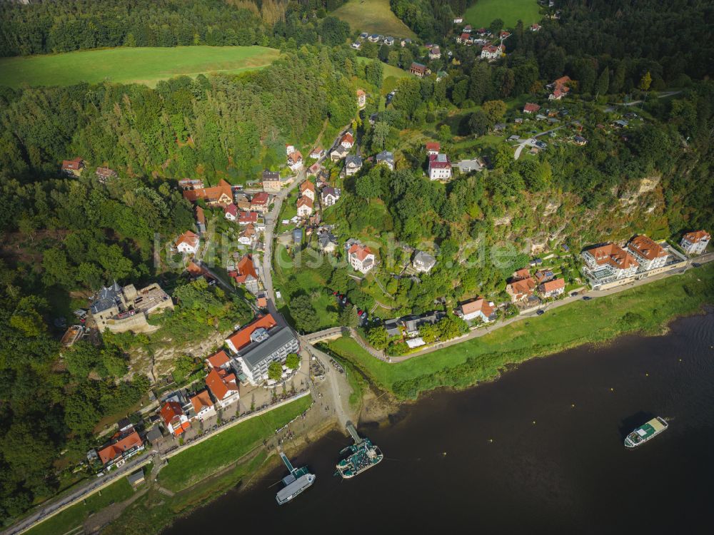 Luftbild Rathen - Ortskern am Uferbereich des Elbe - Flußverlaufes in Rathen im Bundesland Sachsen, Deutschland