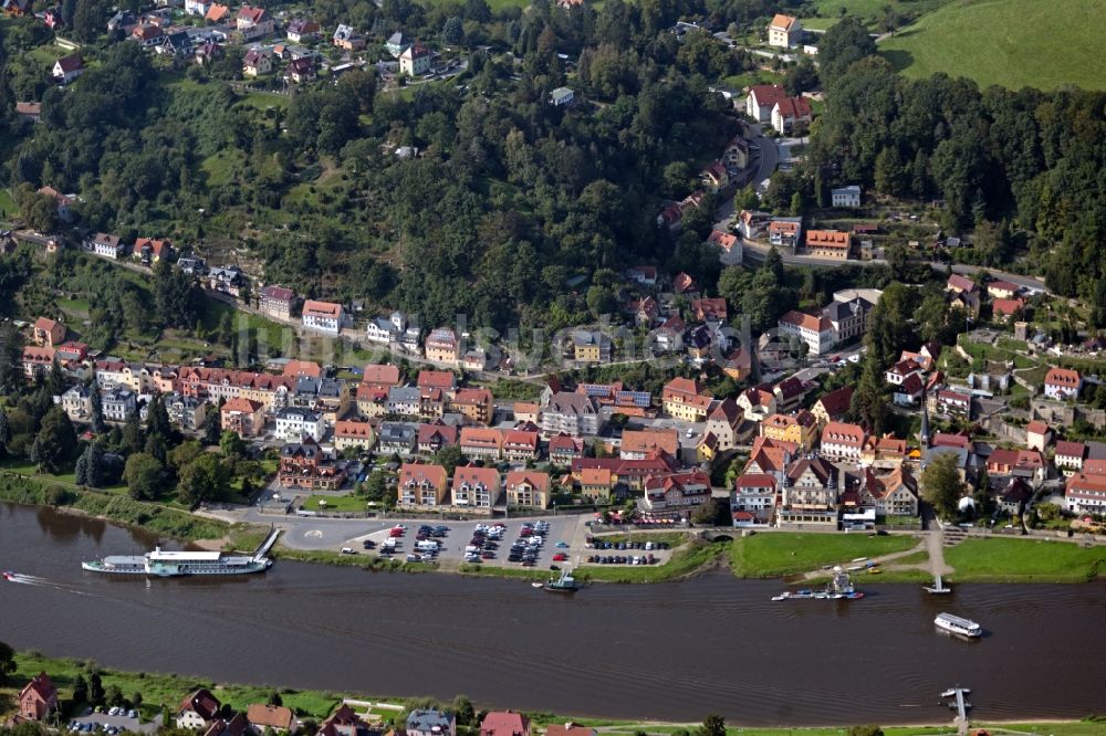 Luftaufnahme Stadt Wehlen - Ortskern am Uferbereich des Elbe - Flußverlaufes in Stadt Wehlen im Bundesland Sachsen, Deutschland