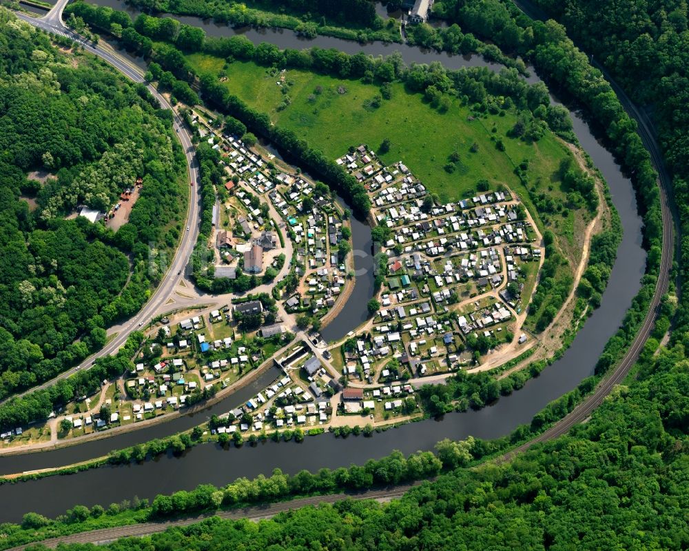 Ahl, Lahnstein aus der Vogelperspektive: Ortskern am Uferbereich des Lahn - Flußverlaufes auf Ahl, Lahnstein im Bundesland Rheinland-Pfalz