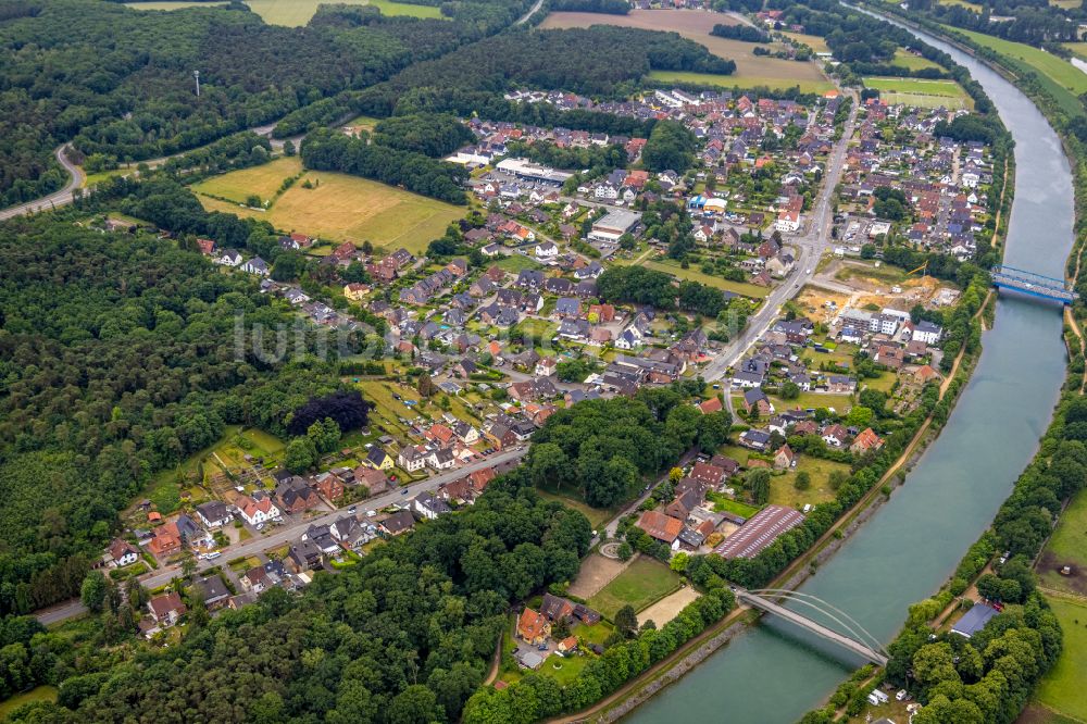 Luftbild Hamm-Bossendorf - Ortskern am Uferbereich des Lippe - Flußverlaufes in Hamm-Bossendorf im Bundesland Nordrhein-Westfalen, Deutschland