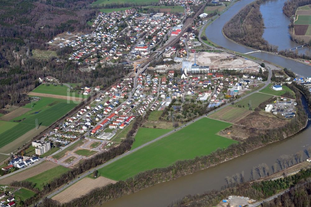 Albbruck aus der Vogelperspektive: Ortskern am Uferbereich des Rhein - Flußverlaufes in Albbruck im Bundesland Baden-Württemberg, Deutschland