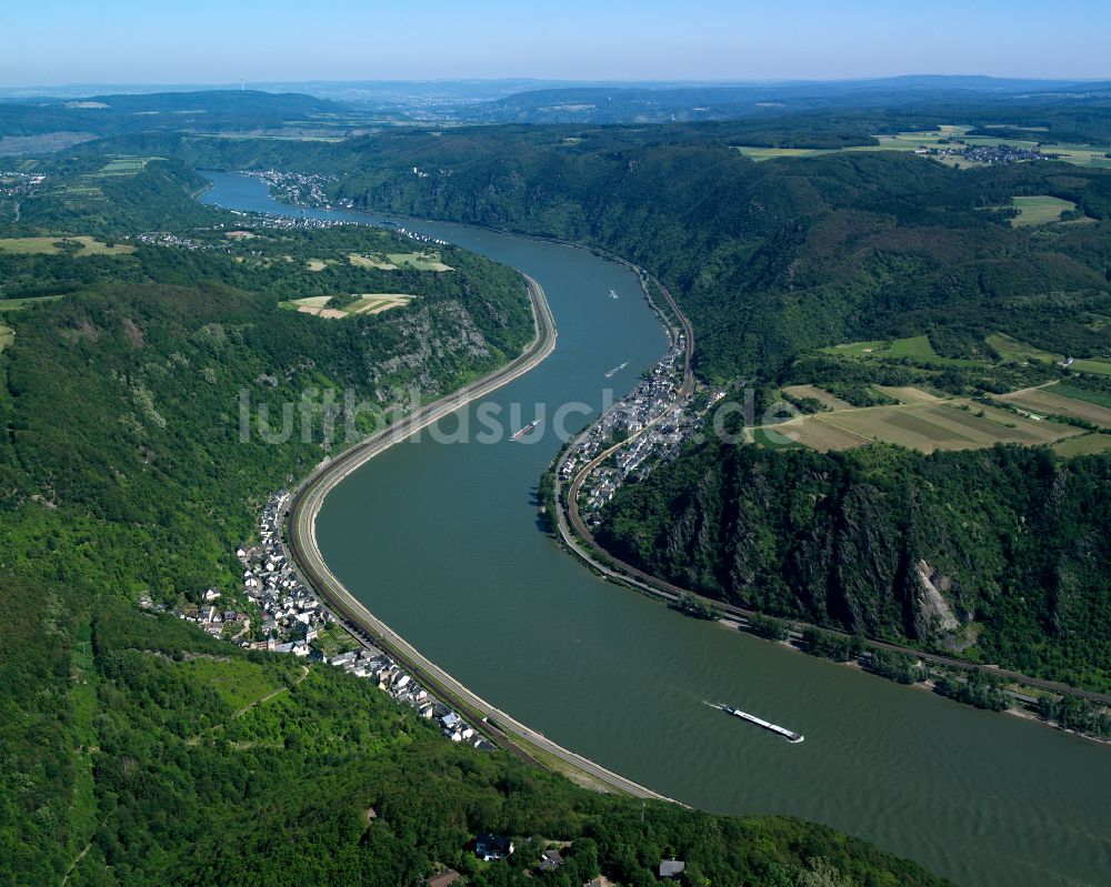 Luftbild Lahnstein - Ortskern am Uferbereich des Rhein - Flußverlaufes in Lahnstein im Bundesland Rheinland-Pfalz, Deutschland