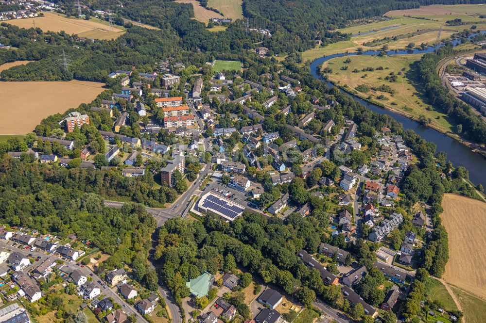 Luftbild Rauendahl - Ortskern am Uferbereich des Ruhr - Flußverlaufes in Rauendahl im Bundesland Nordrhein-Westfalen, Deutschland