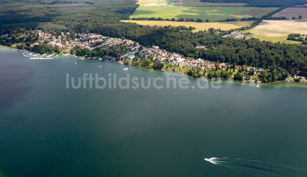 Luftaufnahme Schorfheide - Ortskern am Uferbereich am Ufer des Werbellinsee in Altenhof im Bundesland Brandenburg, Deutschland