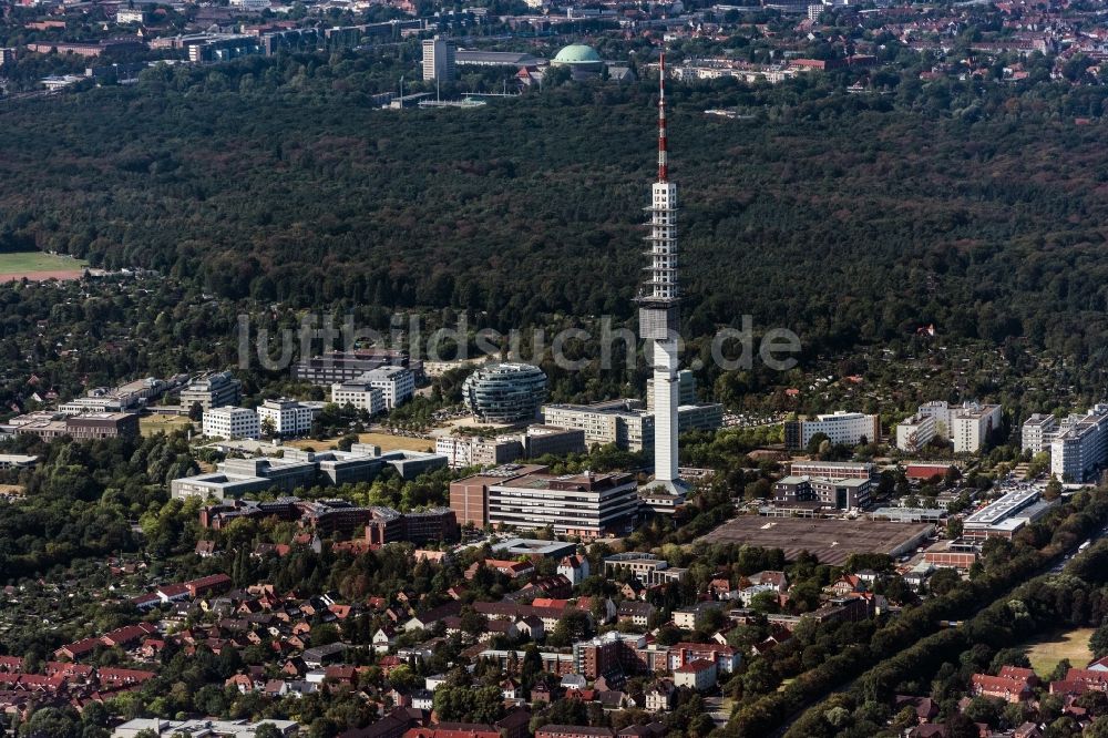 Hannover aus der Vogelperspektive: Ortsteil mit Blick auf den Fernmeldeturm - Fernsehturm Telemax in Hannover im Bundesland Niedersachsen