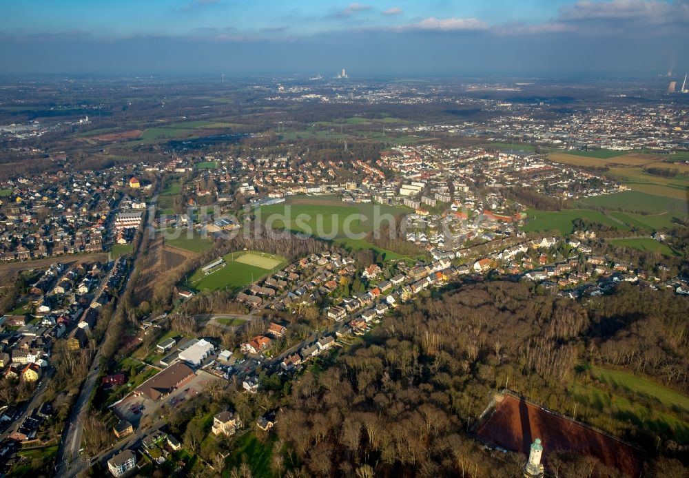 Herne von oben - Ortsteilansicht von Börnig entlang der Sodinger Straße in Herne im Bundesland Nordrhein-Westfalen